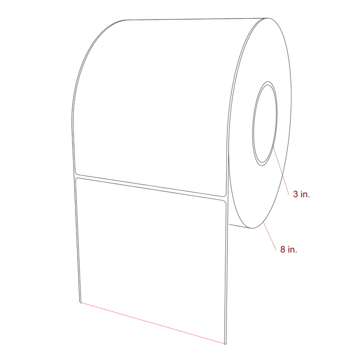 6 Inch x 7.75 Inch Rectangle Inkjet Label Roll - 3 Inch Core - 8 Inch Roll OD - 3D Perspective