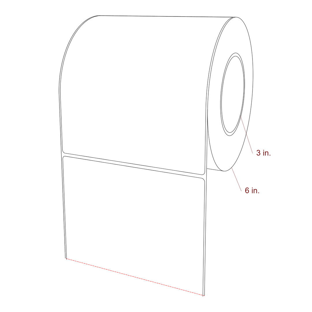 6 Inch x 7 Inch Rectangle Inkjet Label Roll - 3 Inch Core - 6 Inch Roll OD - 3D Perspective