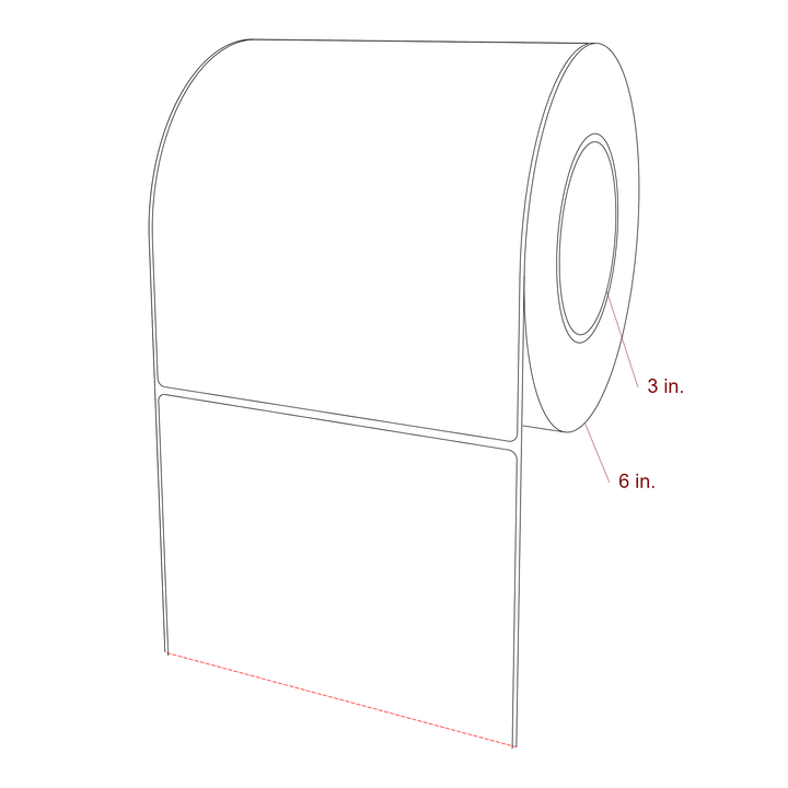 6 Inch x 7 Inch Rectangle Inkjet Label Roll - 3 Inch Core - 6 Inch Roll OD - 3D Perspective