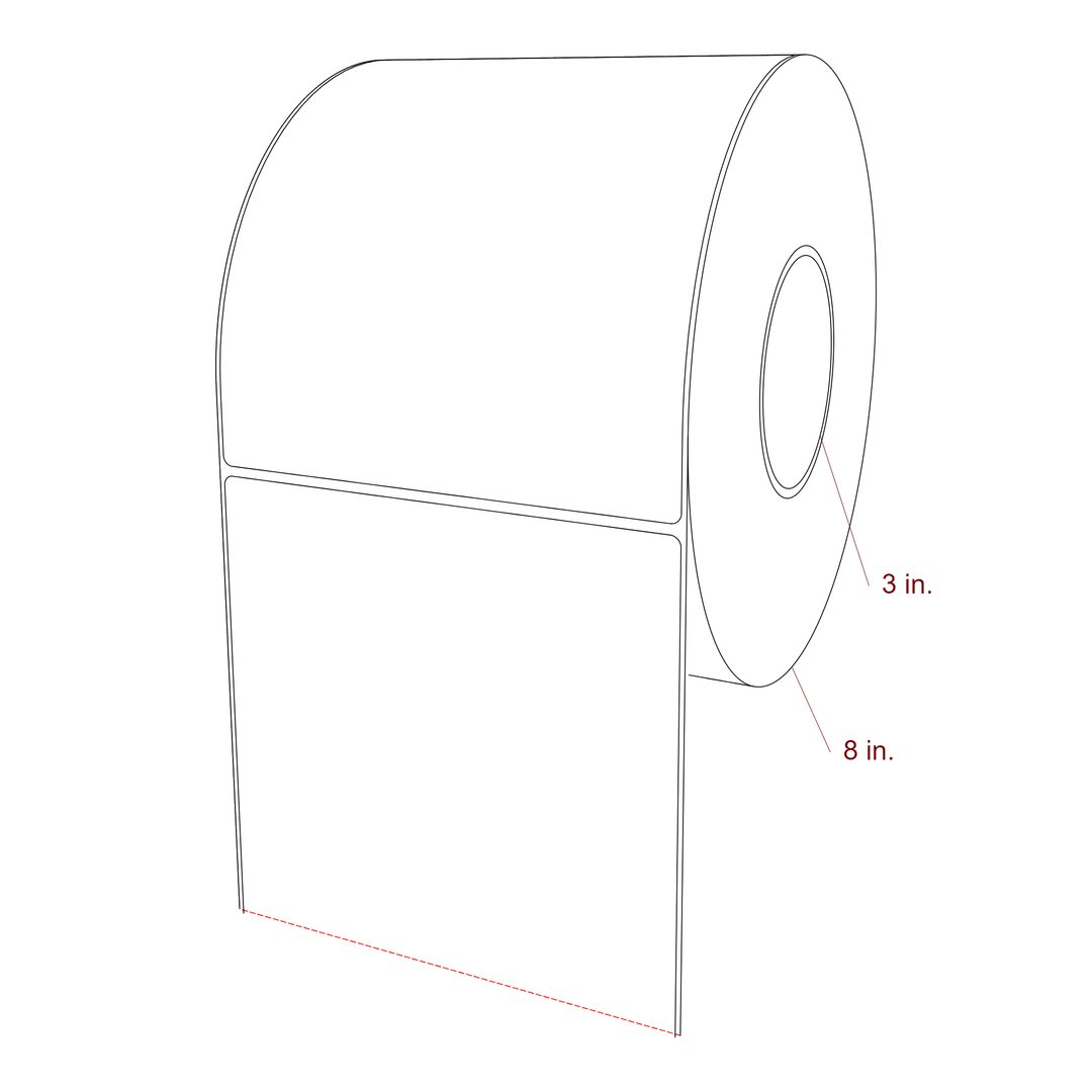 6 Inch x 7 Inch Rectangle Inkjet Label Roll - 3 Inch Core - 8 Inch Roll OD - 3D Perspective