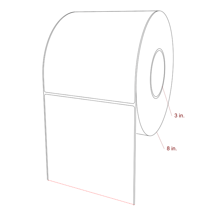 6 Inch x 7 Inch Rectangle Inkjet Label Roll - 3 Inch Core - 8 Inch Roll OD - 3D Perspective