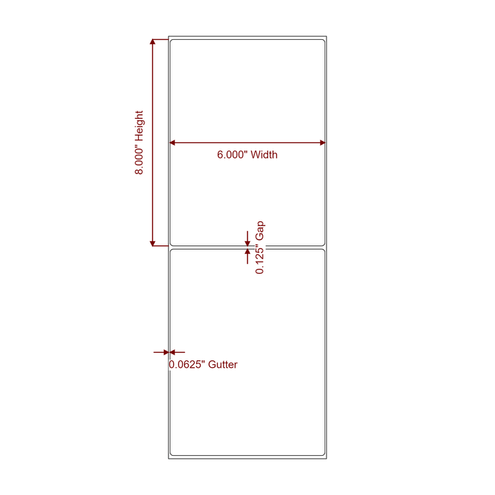 6 Inch x 8 Inch Rectangle Inkjet Label Roll - 2D Drawing