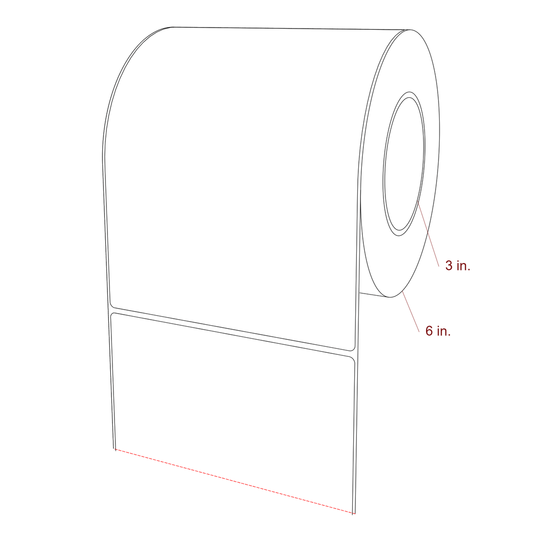 6 Inch x 8 Inch Rectangle Inkjet Label Roll - 3 Inch Core - 6 Inch Roll OD - 3D Perspective