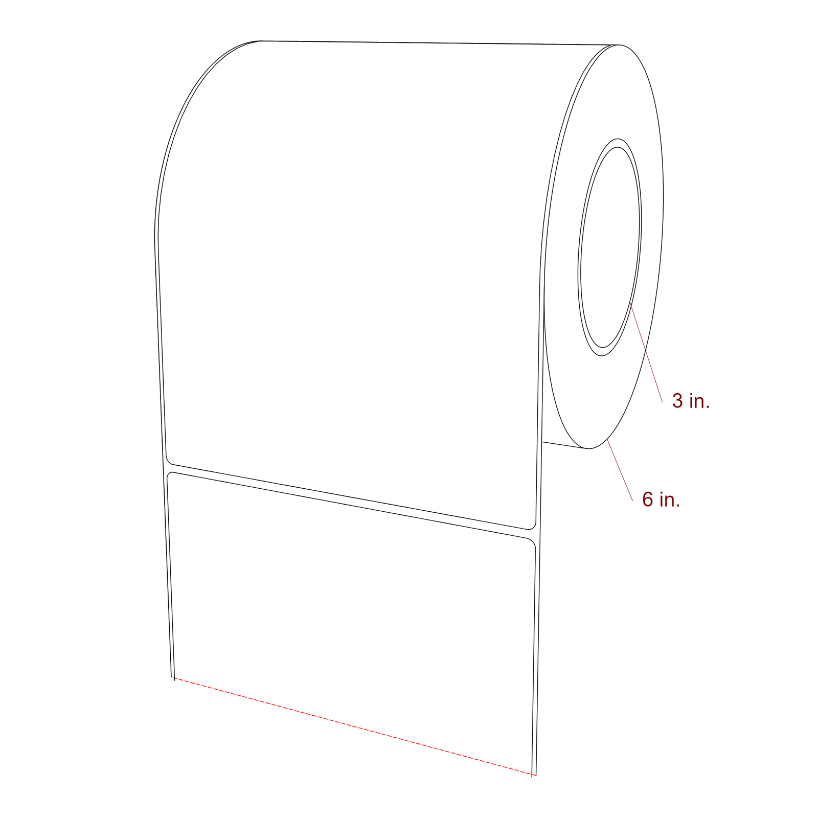 6 Inch x 8 Inch Rectangle Inkjet Label Roll - 3 Inch Core - 6 Inch Roll OD - 3D Perspective