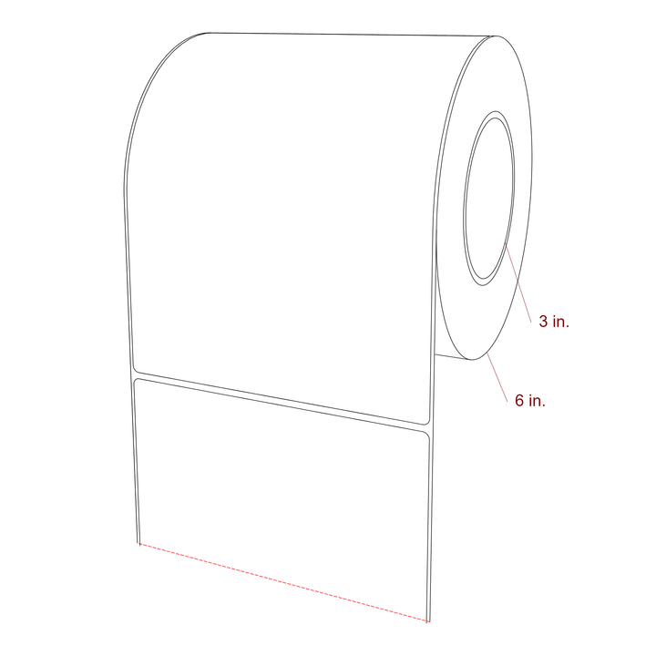 6 Inch x 8 Inch Rectangle Inkjet Label Roll - 3 Inch Core - 6 Inch Roll OD - 3D Perspective