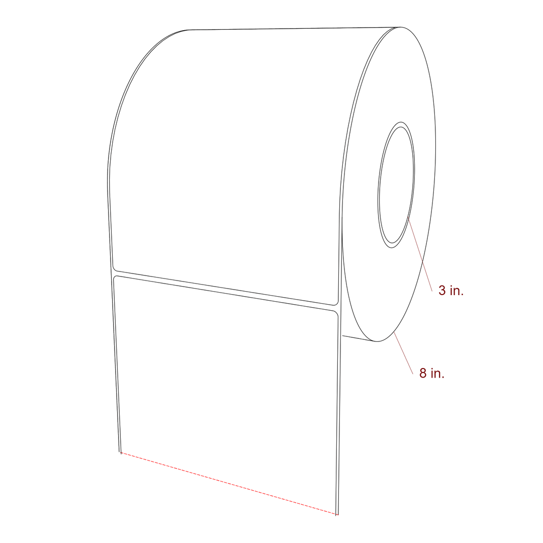 6 Inch x 8 Inch Rectangle Inkjet Label Roll - 3 Inch Core - 8 Inch Roll OD - 3D Perspective