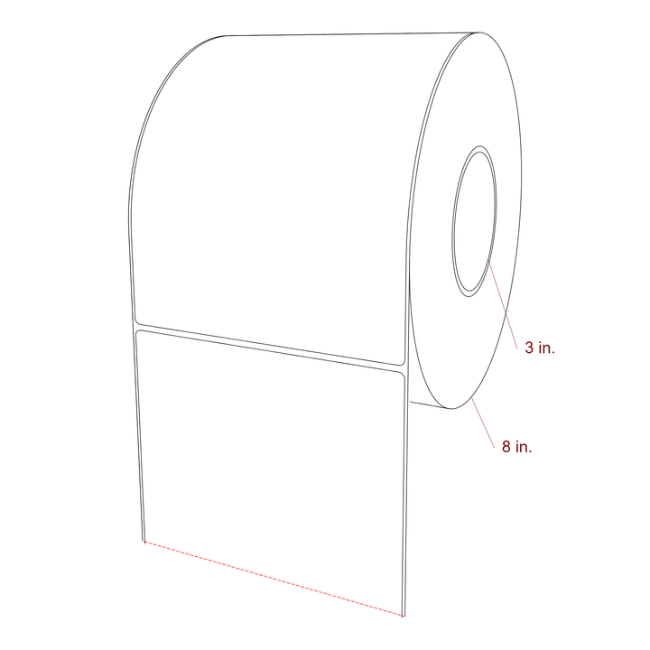 6 Inch x 8 Inch Rectangle Inkjet Label Roll - 3 Inch Core - 8 Inch Roll OD - 3D Perspective