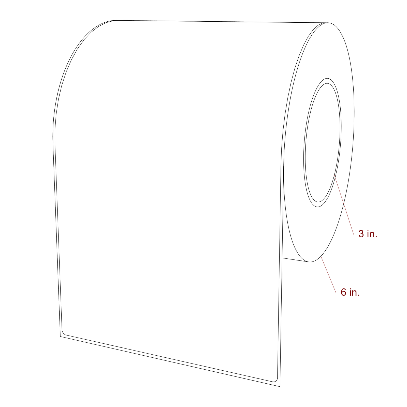 6 Inch x 9.75 Inch Rectangle Inkjet Label Roll - 3 Inch Core - 6 Inch Roll OD - 3D Perspective