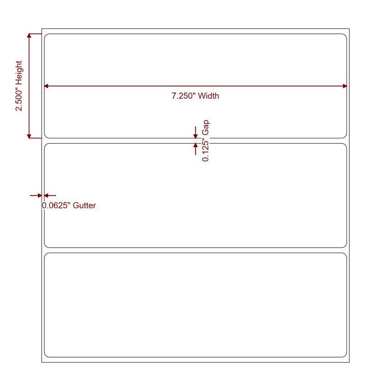 7.25" x 2.5" Inkjet Label Rolls | Fits Epson ColorWorks, VIPColor & Primera - Label Diagram
