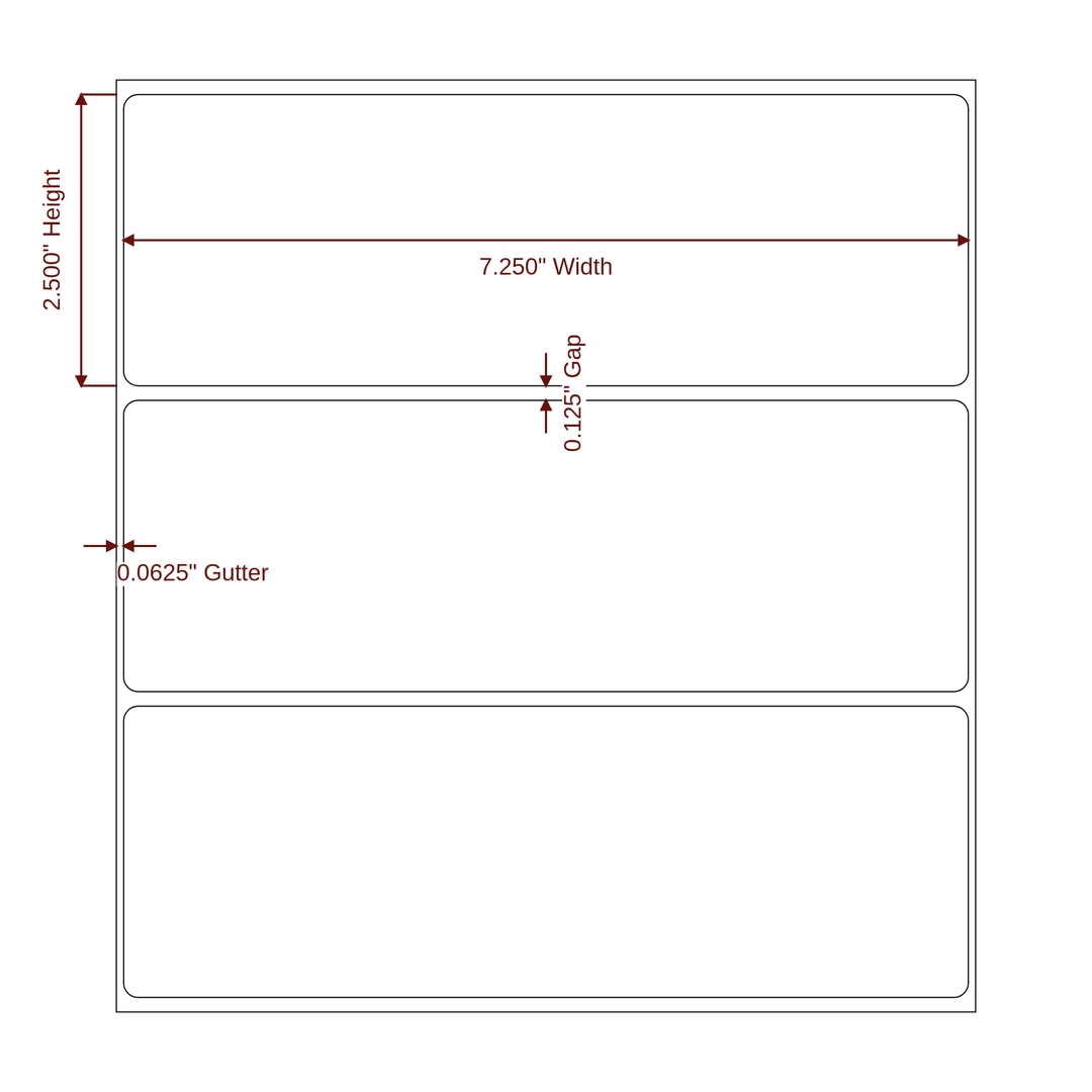 7.25" x 2.5" Rectangle Roll for Epson ColorWorks, VIPColor & Primera Printers; 7.25" x 2.5" Rectangle Label Diagram