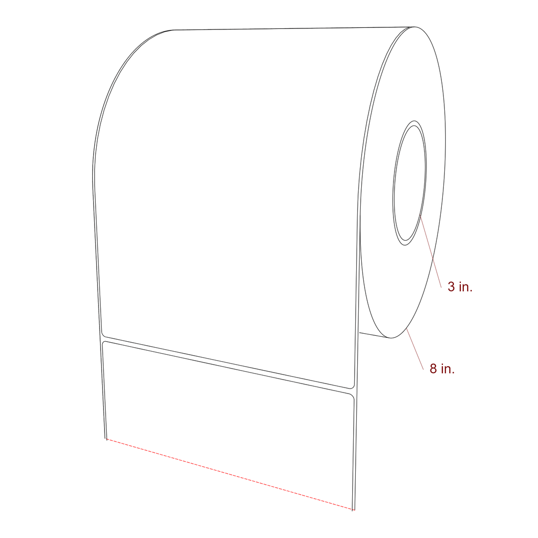 7 Inch x 10 Inch Rectangle Inkjet Label Roll - 3 Inch Core - 8 Inch Roll OD - 3D Perspective