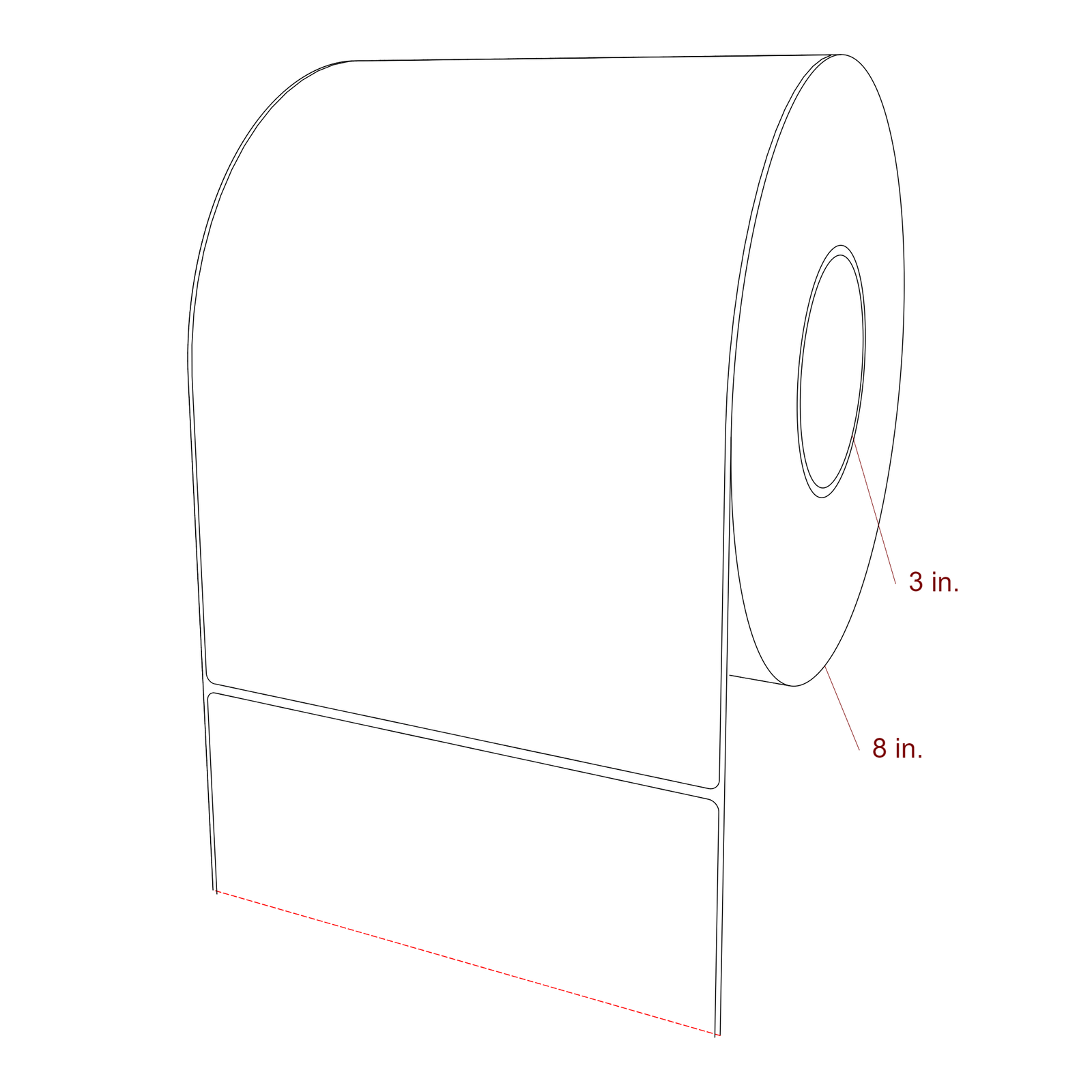 7 Inch x 10 Inch Rectangle Inkjet Label Roll - 3 Inch Core - 8 Inch Roll OD - 3D Perspective