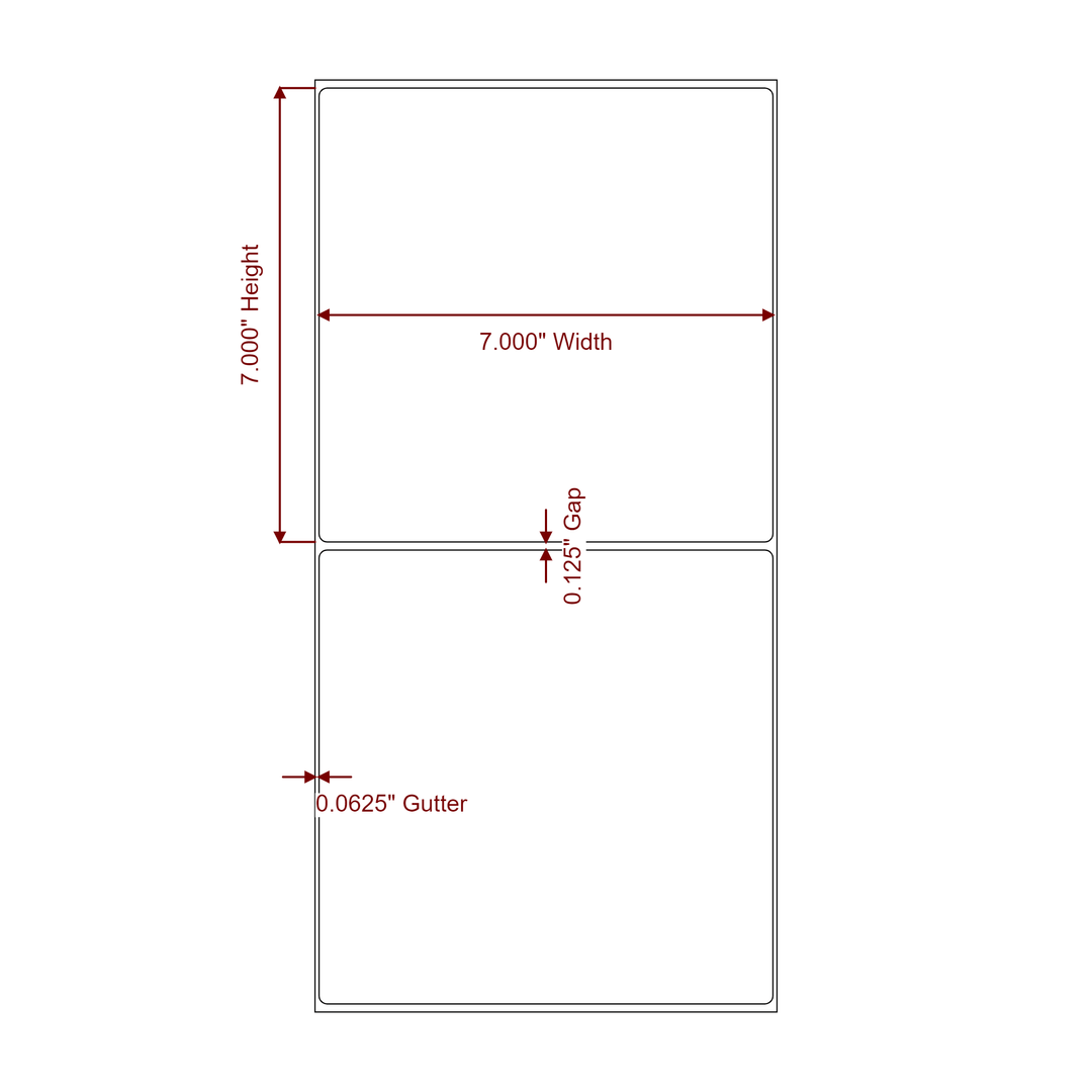 7 Inch x 7 Inch Rectangle Inkjet Label Roll - 2D Drawing