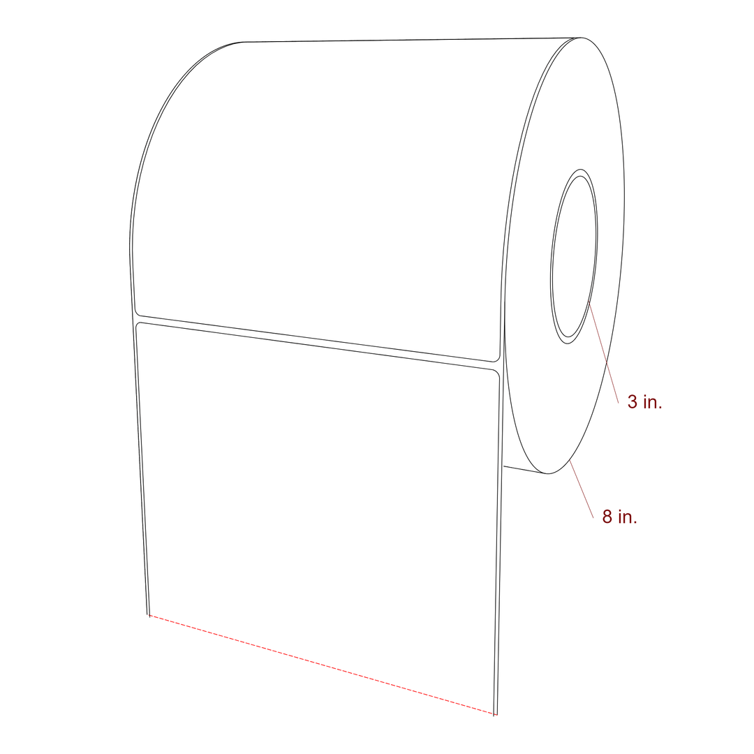 7 Inch x 7 Inch Rectangle Inkjet Label Roll - 3 Inch Core - 8 Inch Roll OD - 3D Perspective