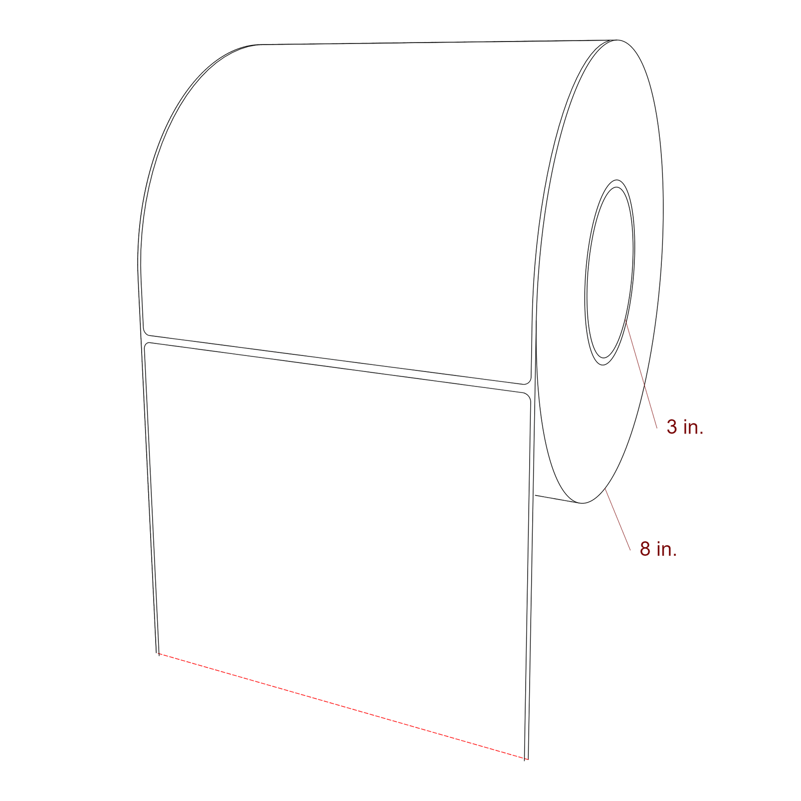 7 Inch x 7 Inch Rectangle Inkjet Label Roll - 3 Inch Core - 8 Inch Roll OD - 3D Perspective