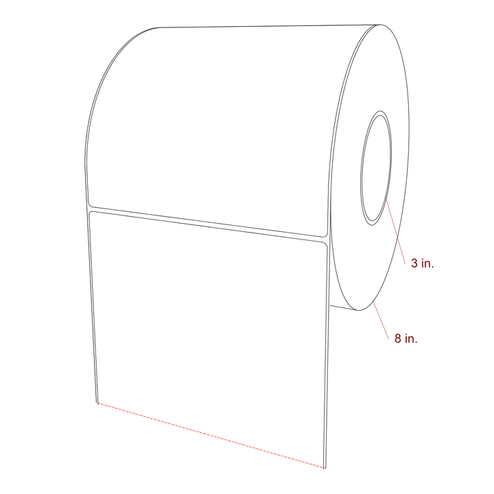 7 Inch x 7 Inch Rectangle Inkjet Label Roll - 3 Inch Core - 8 Inch Roll OD - 3D Perspective