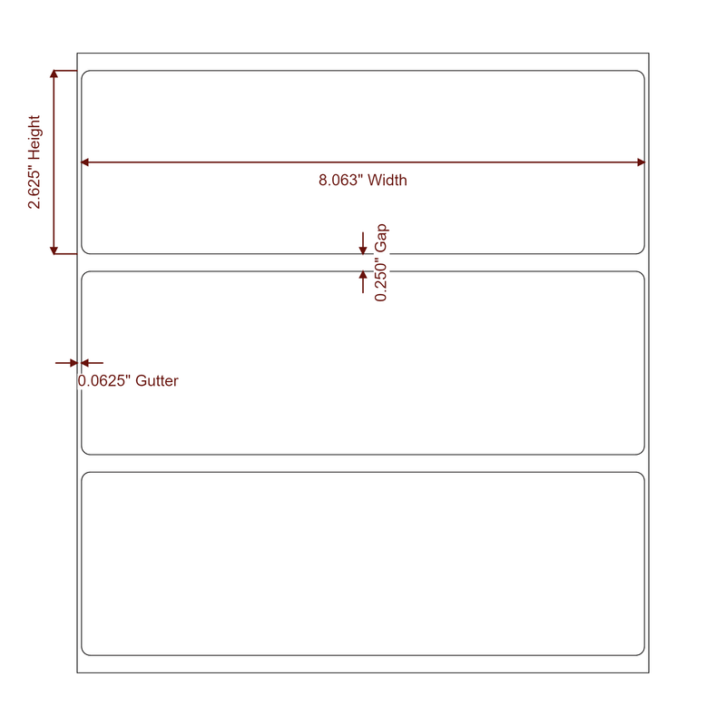 8.0625" x 2.625" Inkjet Label Rolls | Fits Epson ColorWorks, VIPColor & Primera - Label Diagram