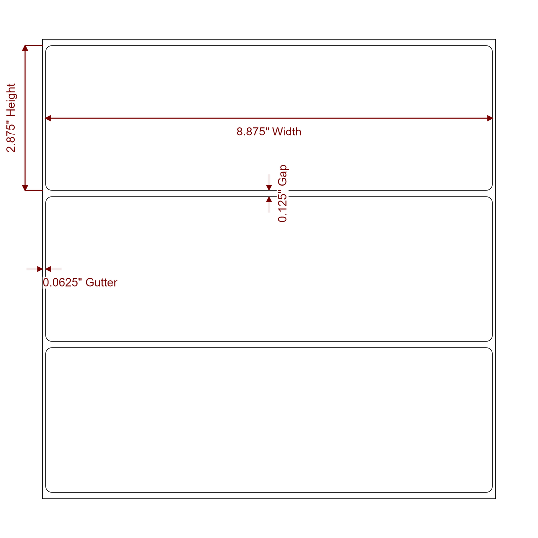 8.875" x 2.875" Rectangle Roll for Inkjet Printers; 8.875" x 2.875" Rectangle Label Diagram