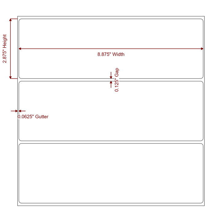 8.875" x 2.875" Rectangle Roll for Inkjet Printers; 8.875" x 2.875" Rectangle Label Diagram