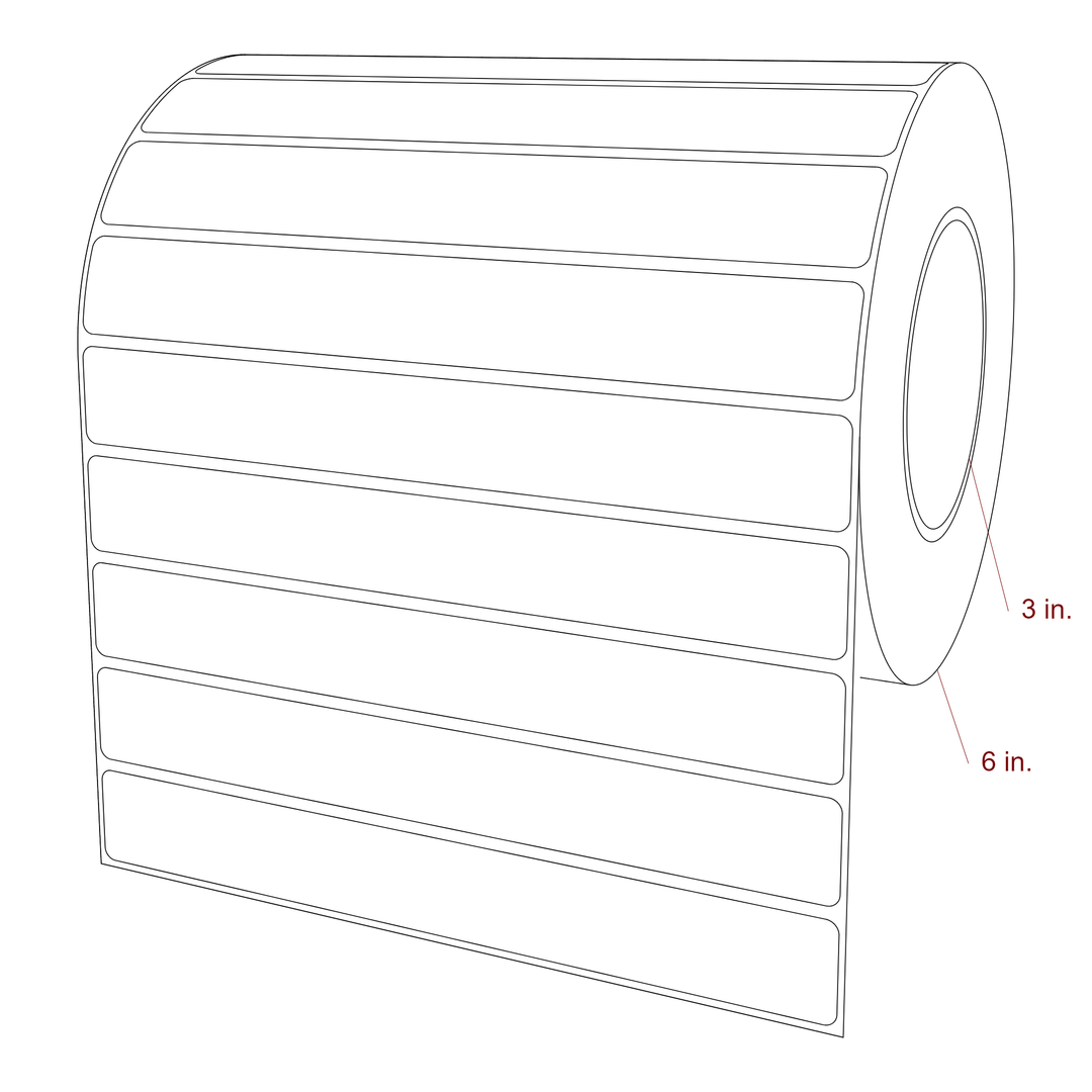 8 Inch x 1 Inch Rectangle Inkjet Label Roll - 3 Inch Core - 6 Inch Roll OD - 3D Perspective
