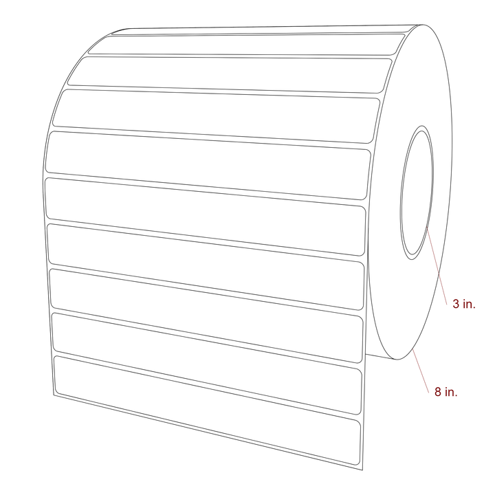 8 Inch x 1 Inch Rectangle Inkjet Label Roll - 3 Inch Core - 8 Inch Roll OD - 3D Perspective