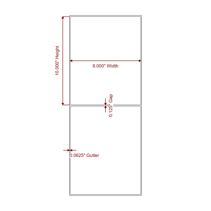 8 Inch x 10 Inch Rectangle Inkjet Label Roll - 2D Drawing