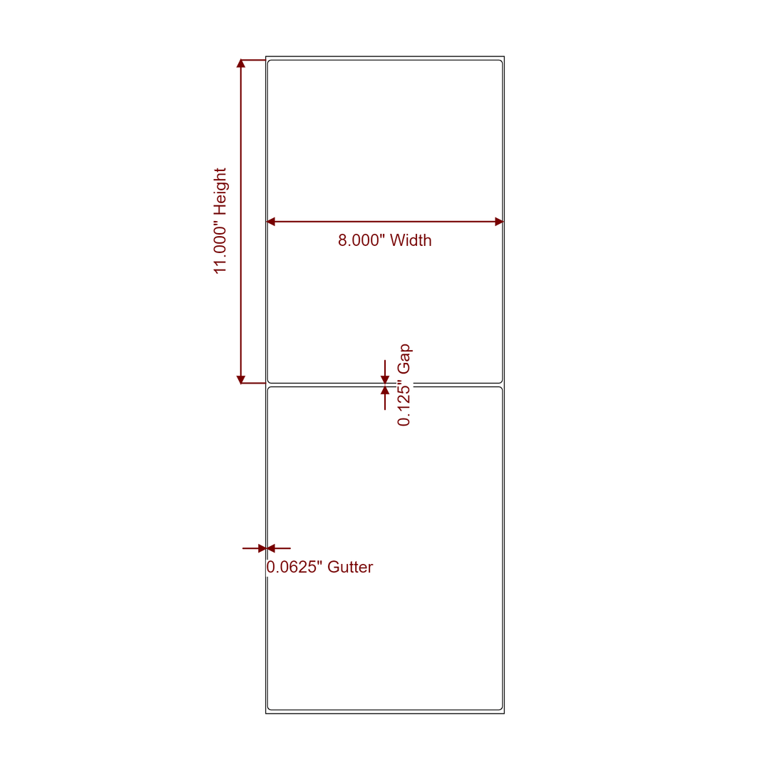 8 Inch x 11 Inch Rectangle Inkjet Label Roll - 2D Drawing