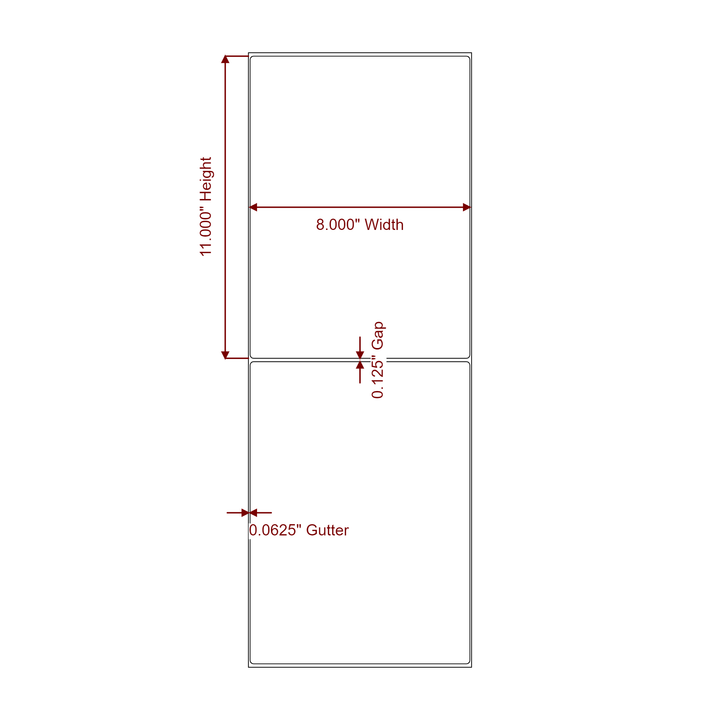 8 Inch x 11 Inch Rectangle Inkjet Label Roll - 2D Drawing