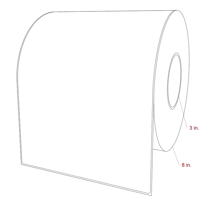8 Inch x 11 Inch Rectangle Inkjet Label Roll - 3 Inch Core - 8 Inch Roll OD - 3D Perspective