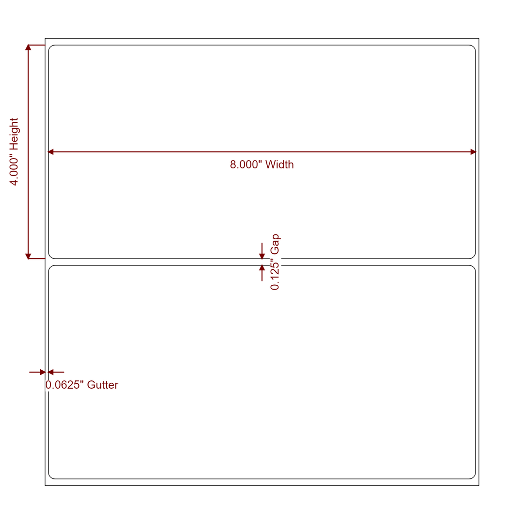 8 Inch x 4 Inch Rectangle Inkjet Label Roll - 2D Drawing