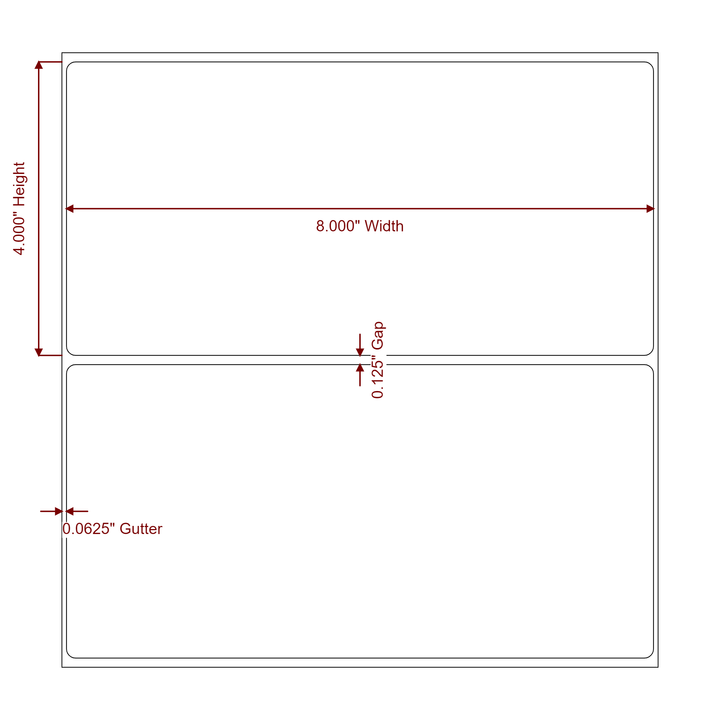 8 Inch x 4 Inch Rectangle Inkjet Label Roll - 2D Drawing