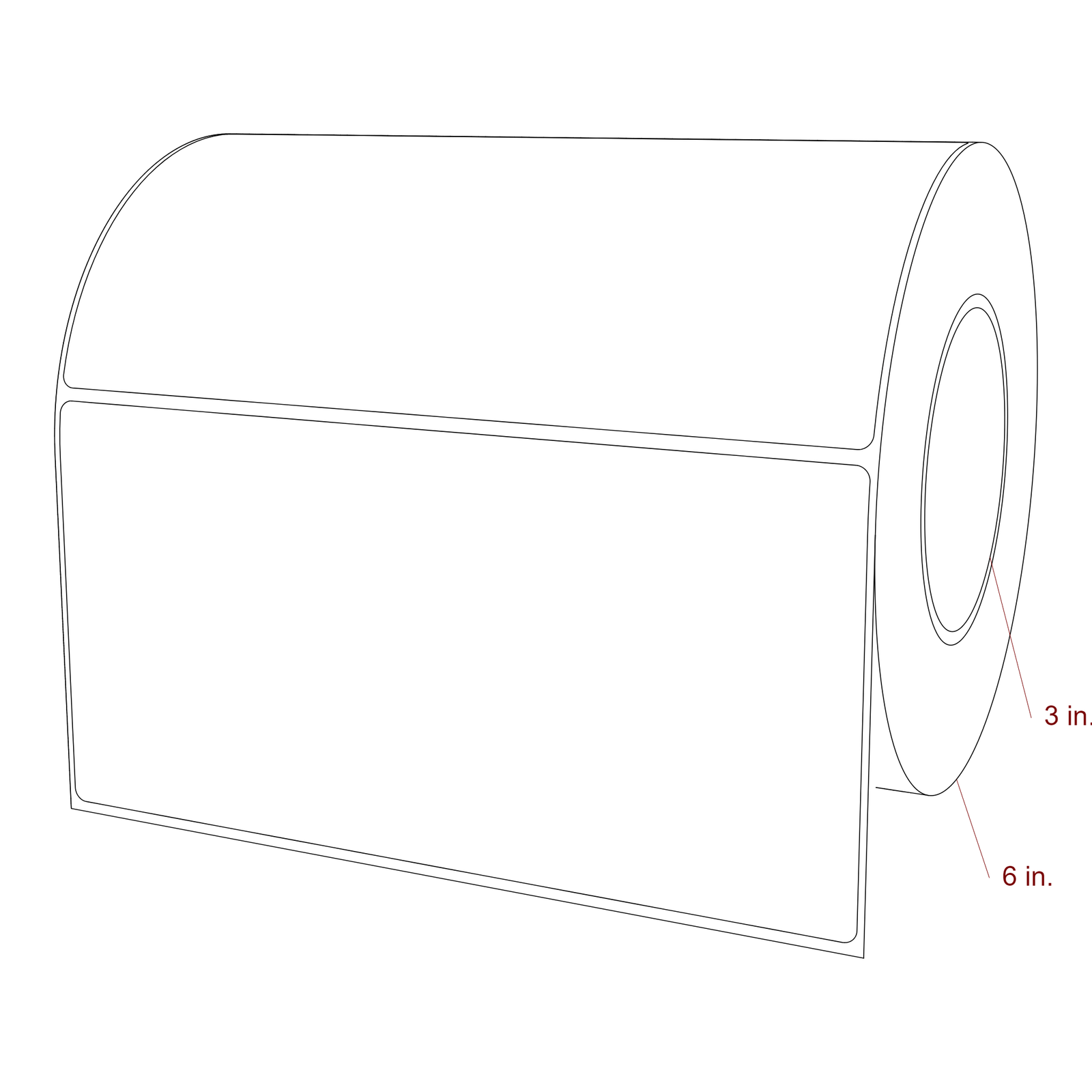 8 Inch x 4 Inch Rectangle Inkjet Label Roll - 3 Inch Core - 6 Inch Roll OD - 3D Perspective