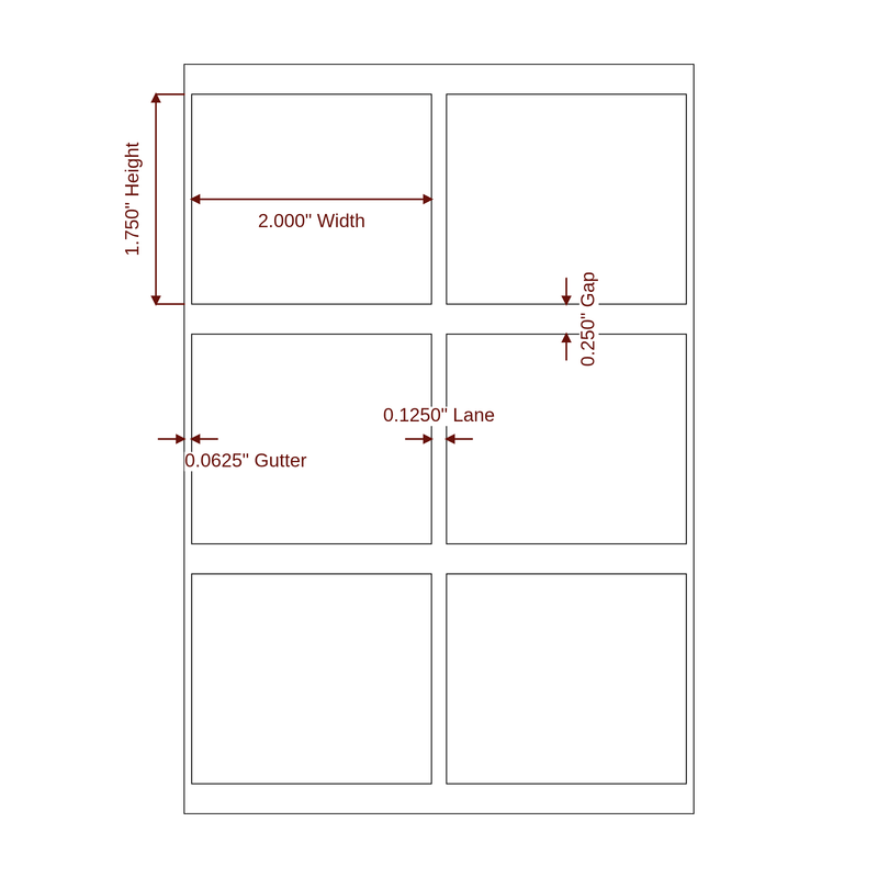 2" x 1.75" Special Shape Inkjet Label Rolls | 2-Up | Fits Epson ColorWorks, VIPColor & Primera - Label Diagram