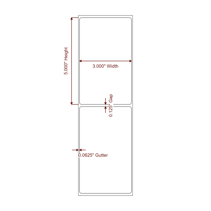 3" x 5" Special Shape Roll for Epson ColorWorks, VIPColor & Primera Printers; 3" x 5" Special Shape Label Diagram