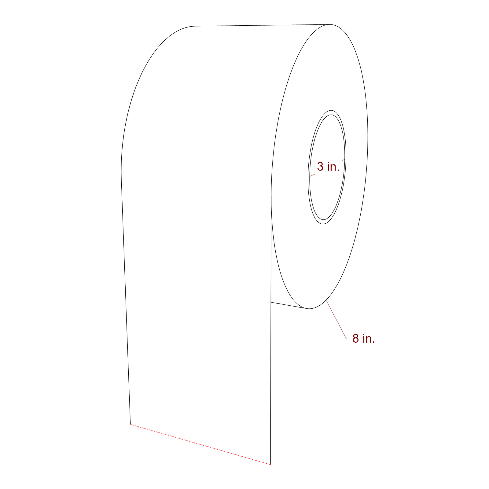 2 x 10 Inch Special Shape Inkjet Labels Roll - 3 Inch Core - 8 Inch Roll OD - 2Up - 3D Perspective