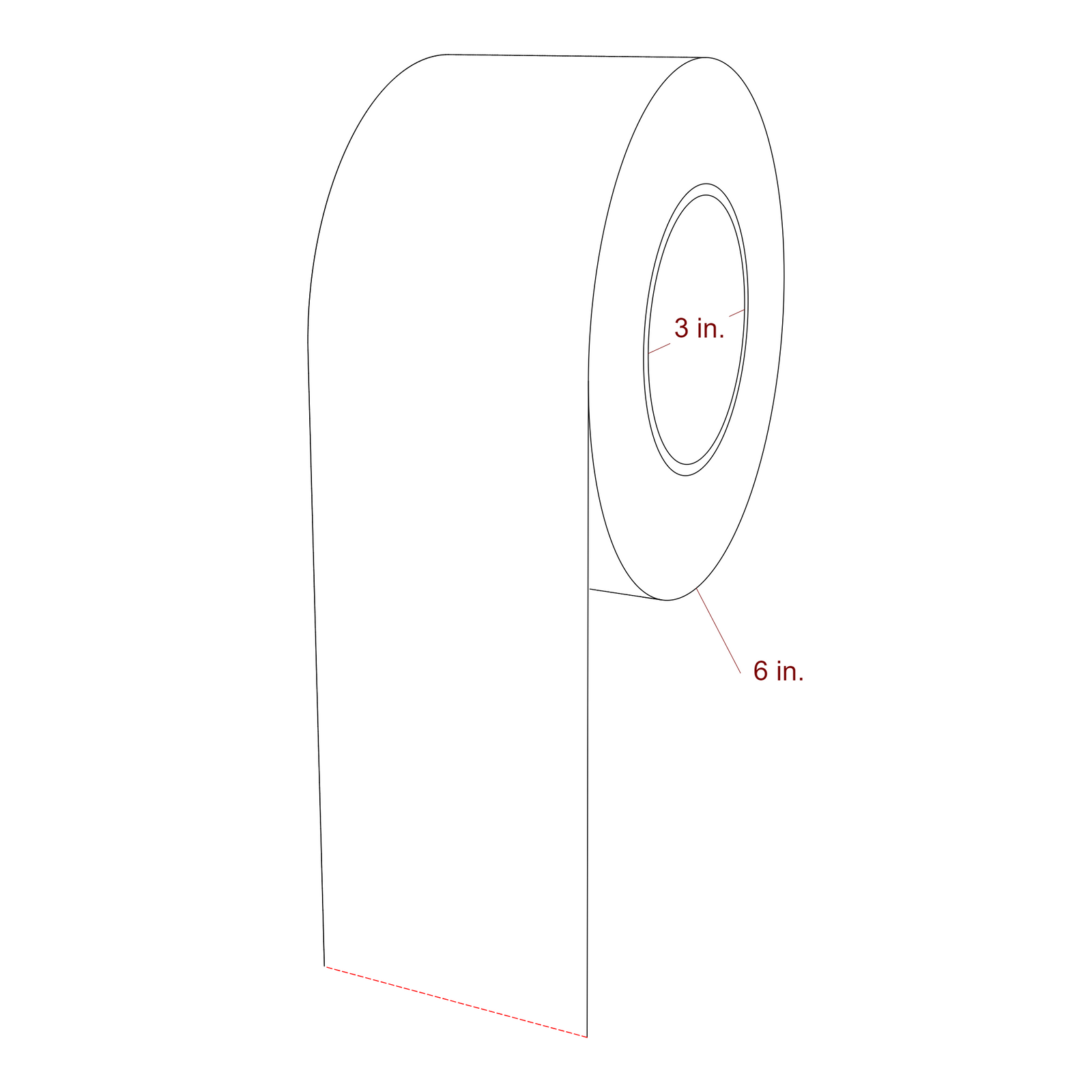 3.0625 x 6 Inch Special Shape Inkjet Labels Roll - 3 Inch Core - 6 Inch Roll OD - 3D Perspective