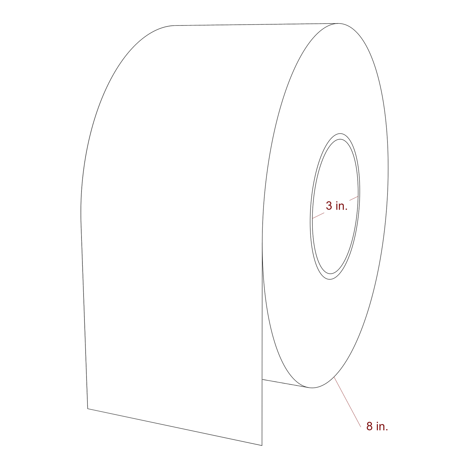 3.875 x 4.875Inch Special Shape Inkjet Labels Roll - 3 Inch Core - 8 Inch Roll OD - 3D Perspective