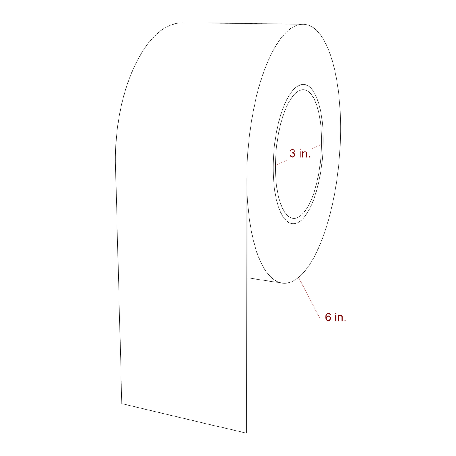 3 x 5 Inch Special Shape Inkjet Labels Roll - 3 Inch Core - 6 Inch Roll OD - 3D Perspective